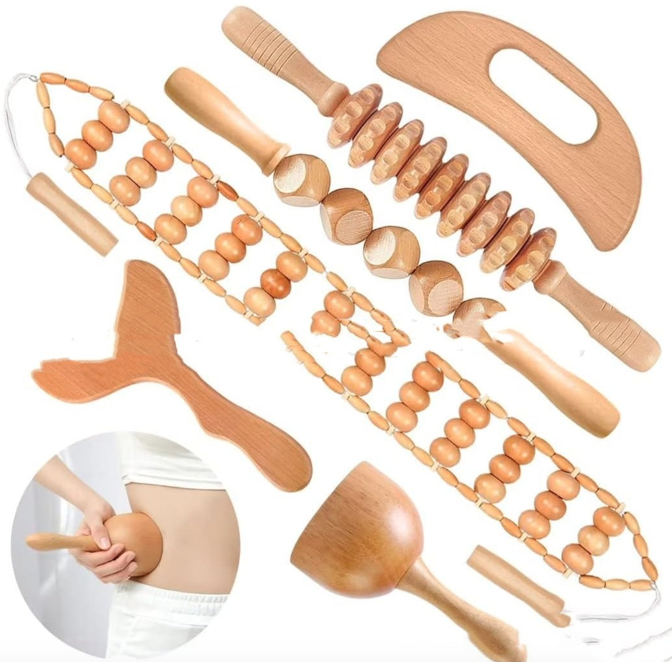 3pcs Wooden Anti-Cellulite Massage Tool Hand Roller